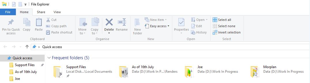 Windows 10 Frequent Folders