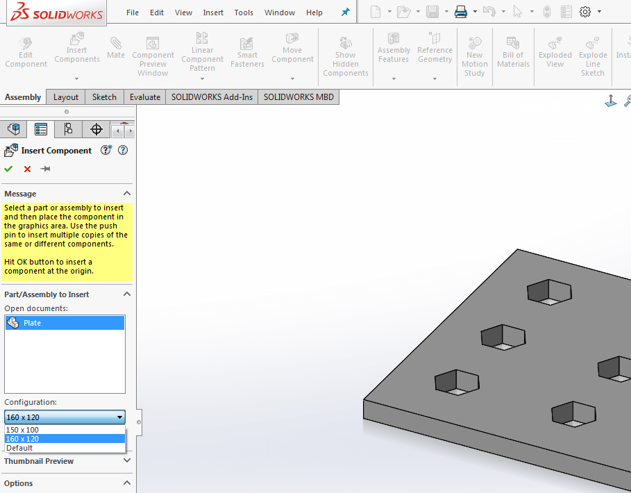 Configurations on Insert in SOLIDWORKS 2016