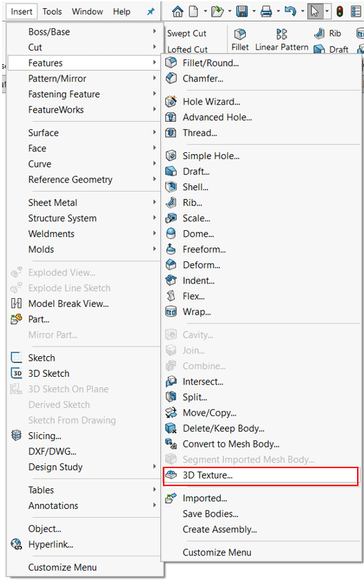 3D Texture Tool in SOLIDWORKS 2019