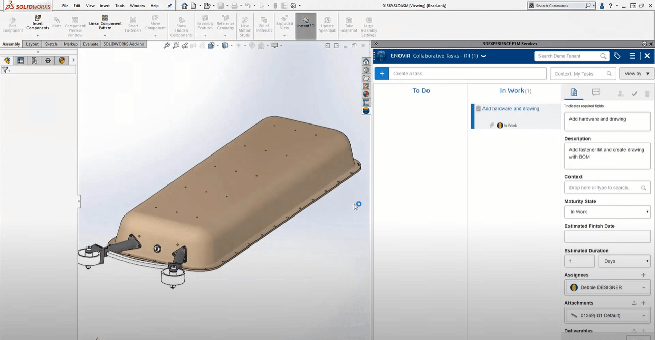 Collaborative tasks app in SOLIDWORKS