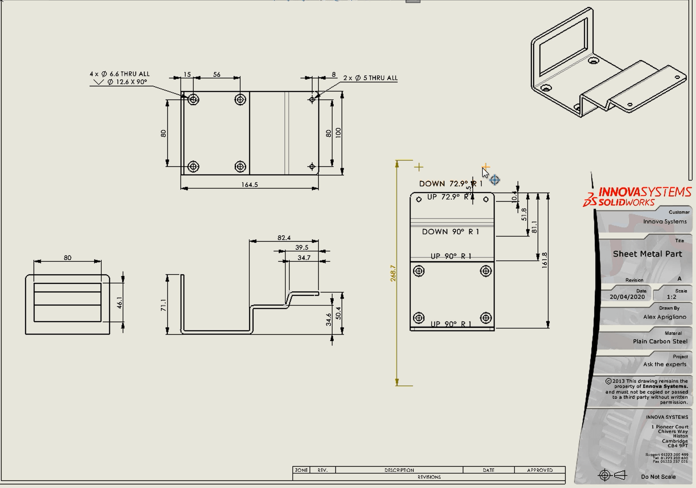 Flat pattern view drawing with dangling dimentions