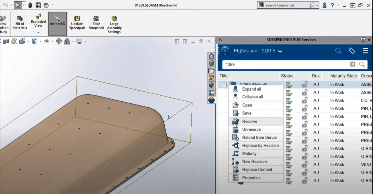 Reserving the assembly in the 3DEXPERIENCE Platform