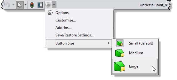 SOLIDWORKS 2018 Touch Mode Large Button Size