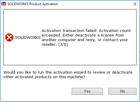 SOLIDWORKS Activation Transaction Failed Activation Count Exceeded