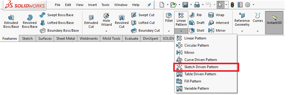 SOLIDWORKS Sketch Driven Pattern tool 1