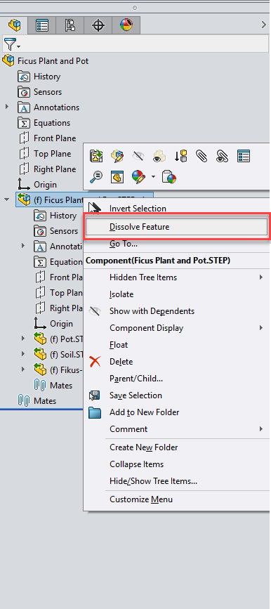 SolidWorks 2018 Dissolve Feature