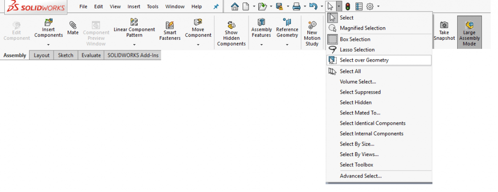 SolidWorks 2018 Select over Geometry 5