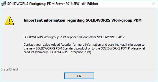 SolidWorks Workgroup PDM Support withdrawn